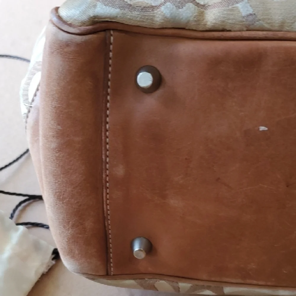 Coach Tan and Brown Diaper Bag 15 X 11.5 Signature Tote With Dust Bag
